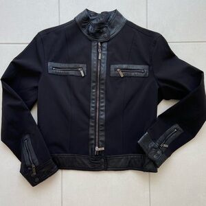 Votre Nom Black Blazer Jacket – Zipper Detail & Faux Leather Trim | Size 8